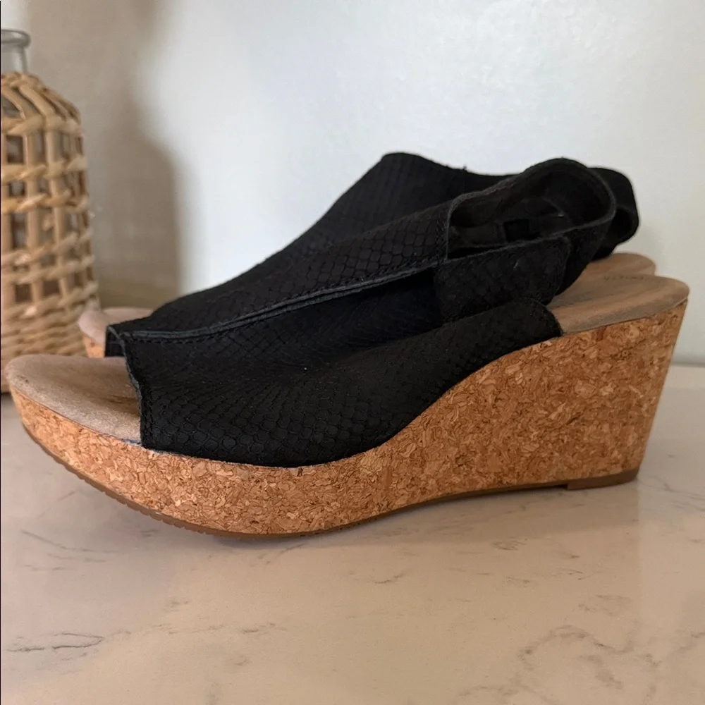 Clarks Black Wedges with Cork Heel
